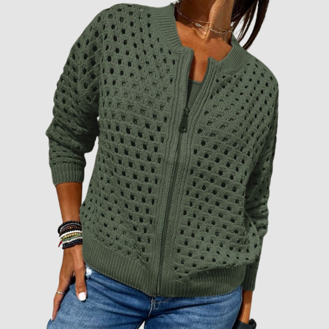 Fiona | Open Knit Zip Cardigan