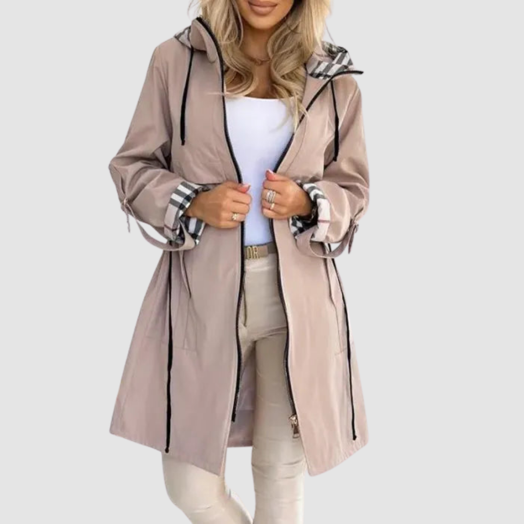 Adeline | Women Hooded Zip Front Plaid Coat