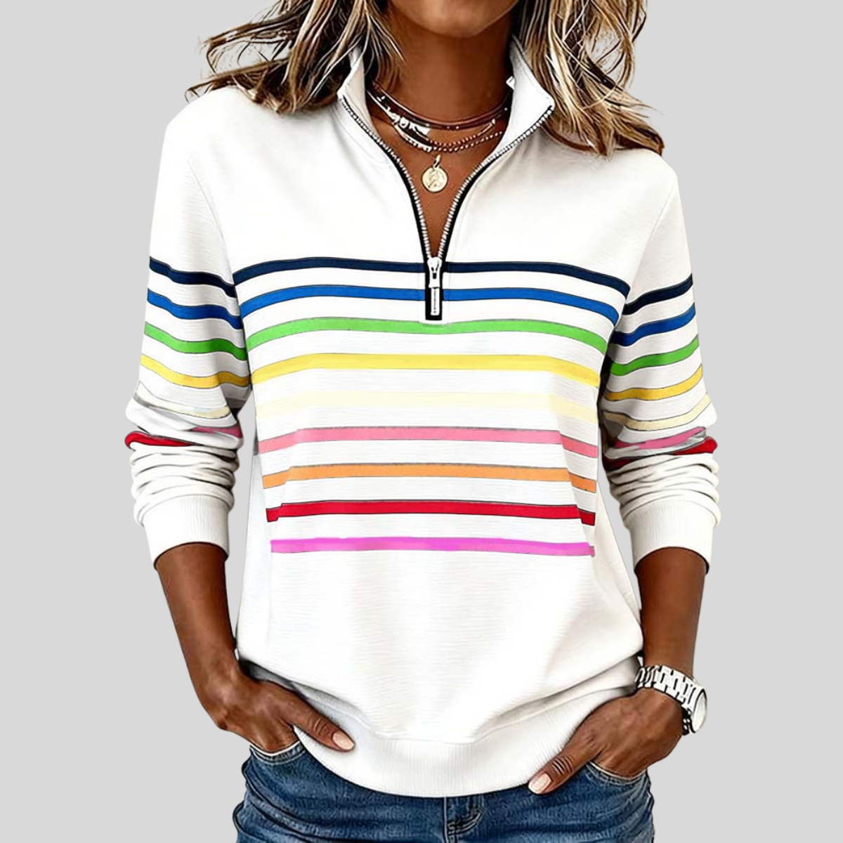 Charlotte | Women Striped Quarter Zip Pullover Top