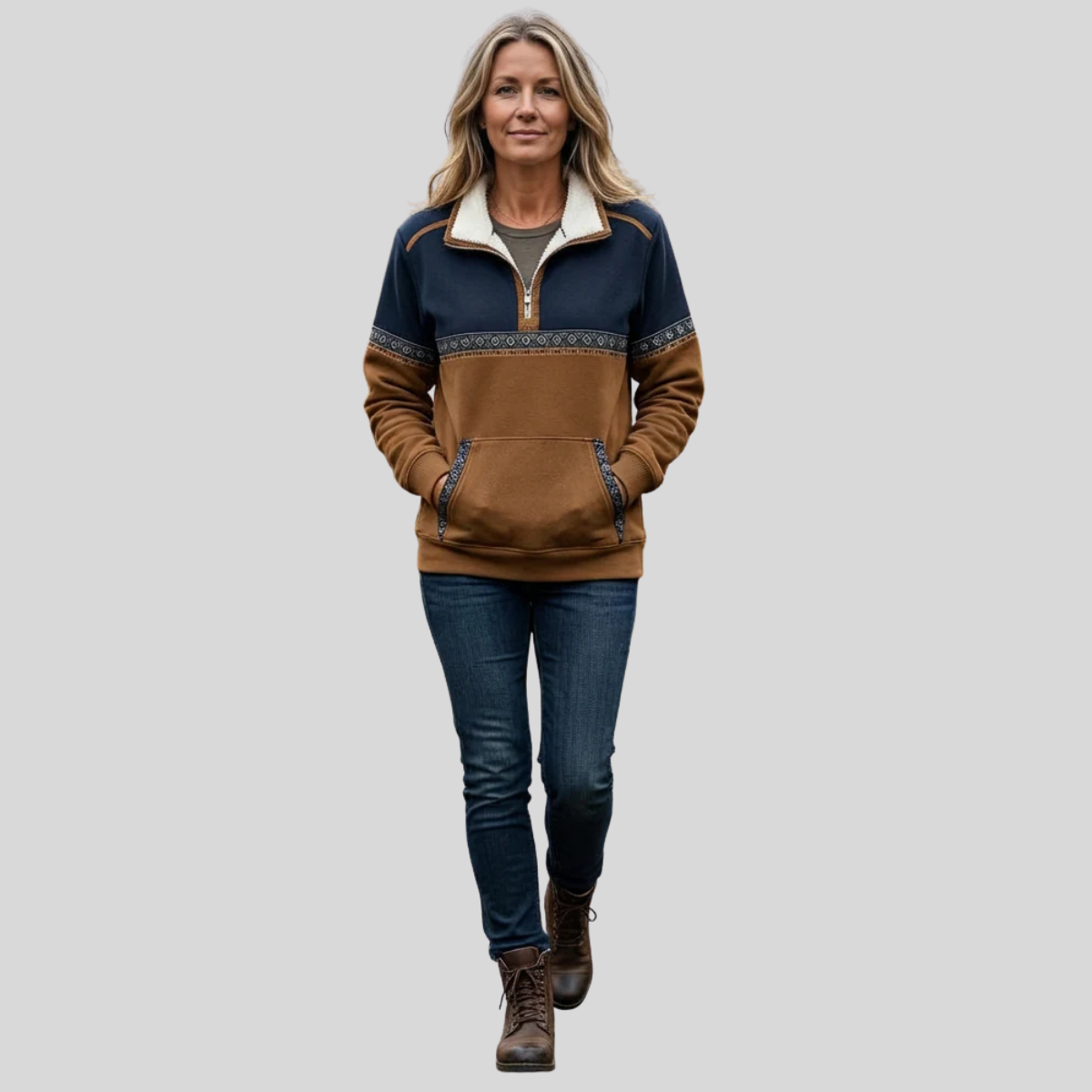 Audrey | Women Quarter Zip Contrast Pattern Pullover