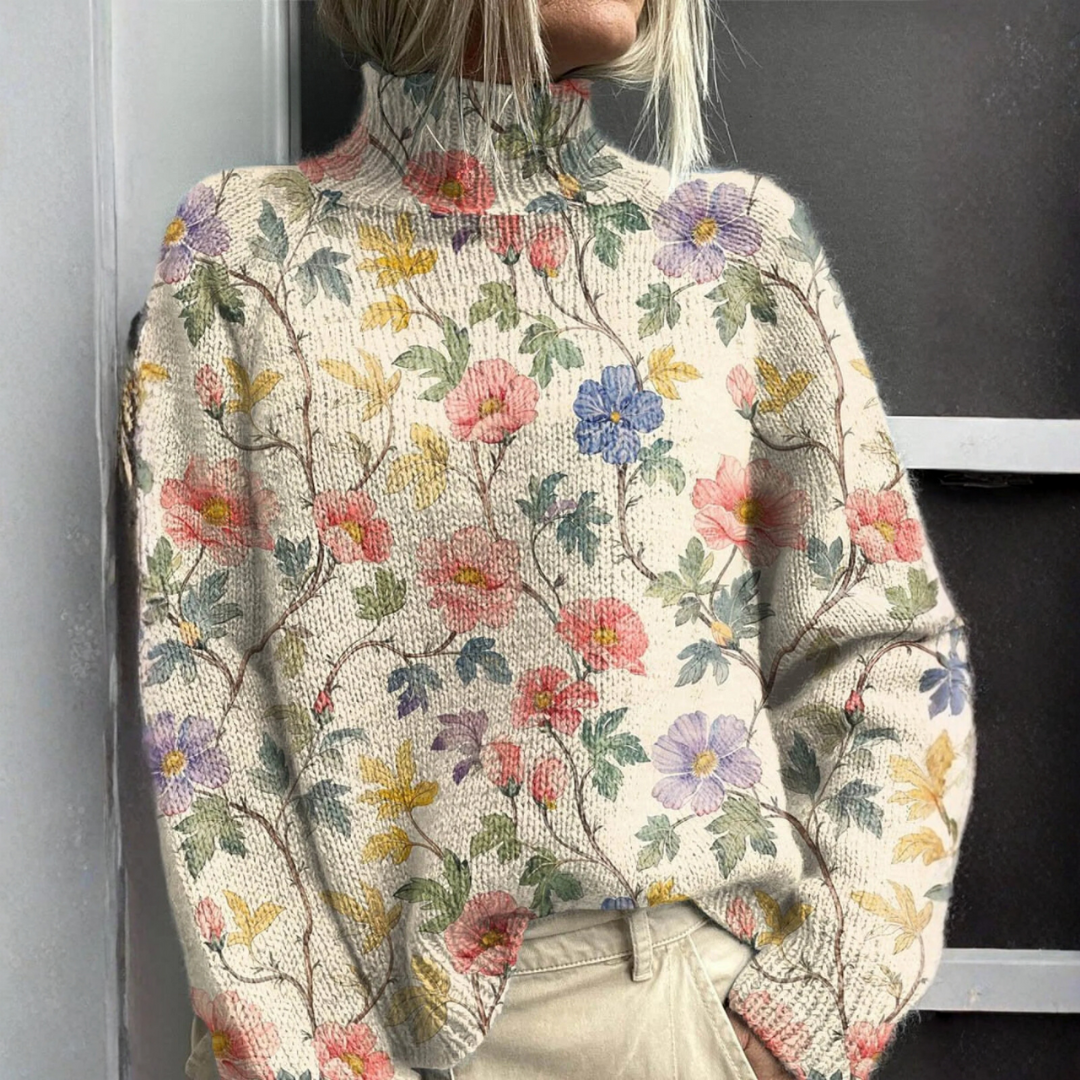 Delia | Floral Knit Turtleneck Jumper