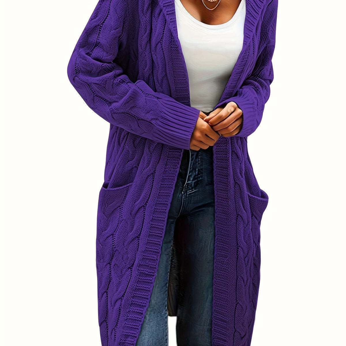 Audrey | Women Longline Cable Knit Hooded Cardigan