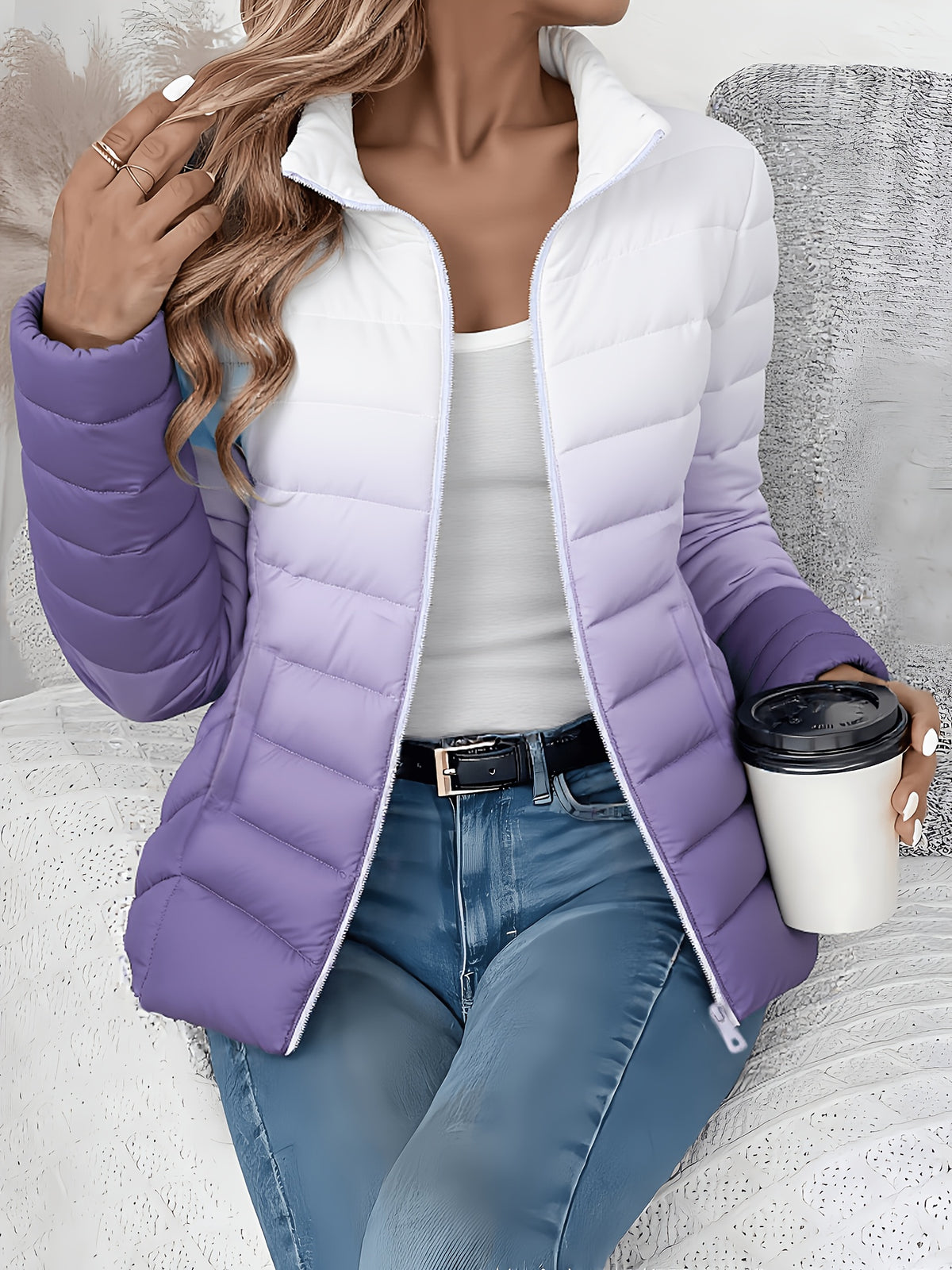 Catherine | Women Quilted Stand Collar Zip Jacket