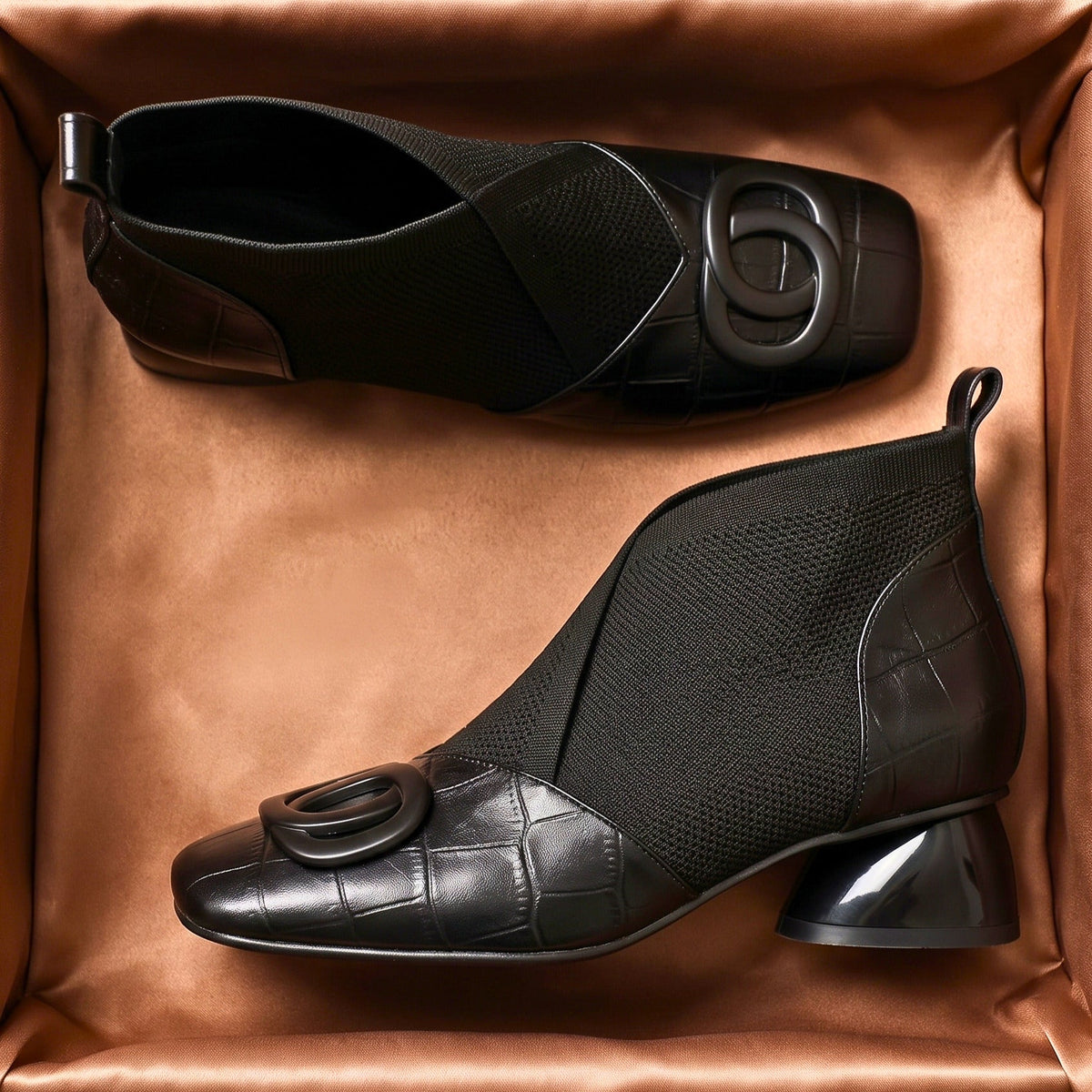 Marcia | Square Toe Buckle Detail Ankle Shoes