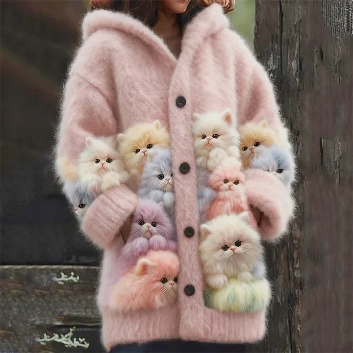 Edith | Soft Hooded Cardigan with Cat Details