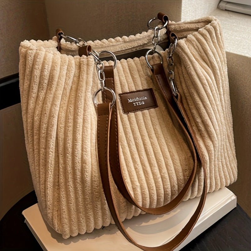 Natalie | Women Ribbed Shoulder Strap Tote Bag
