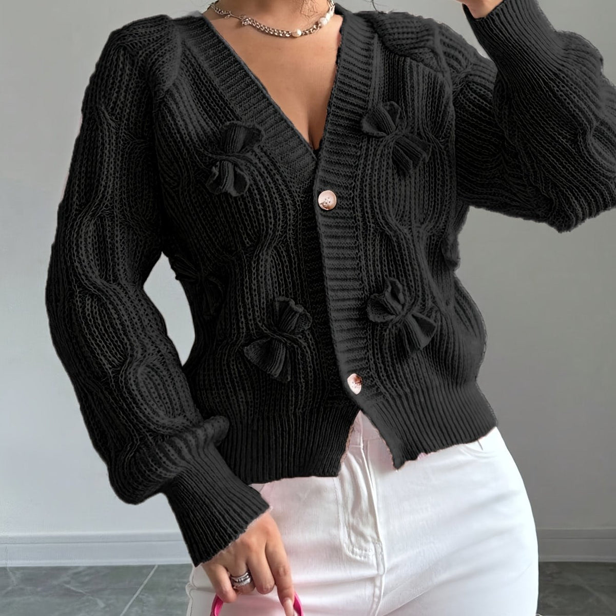 Henrietta | Bow Detail Button Cardigan