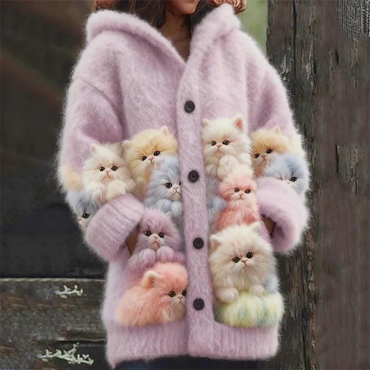 Edith | Soft Hooded Cardigan with Cat Details