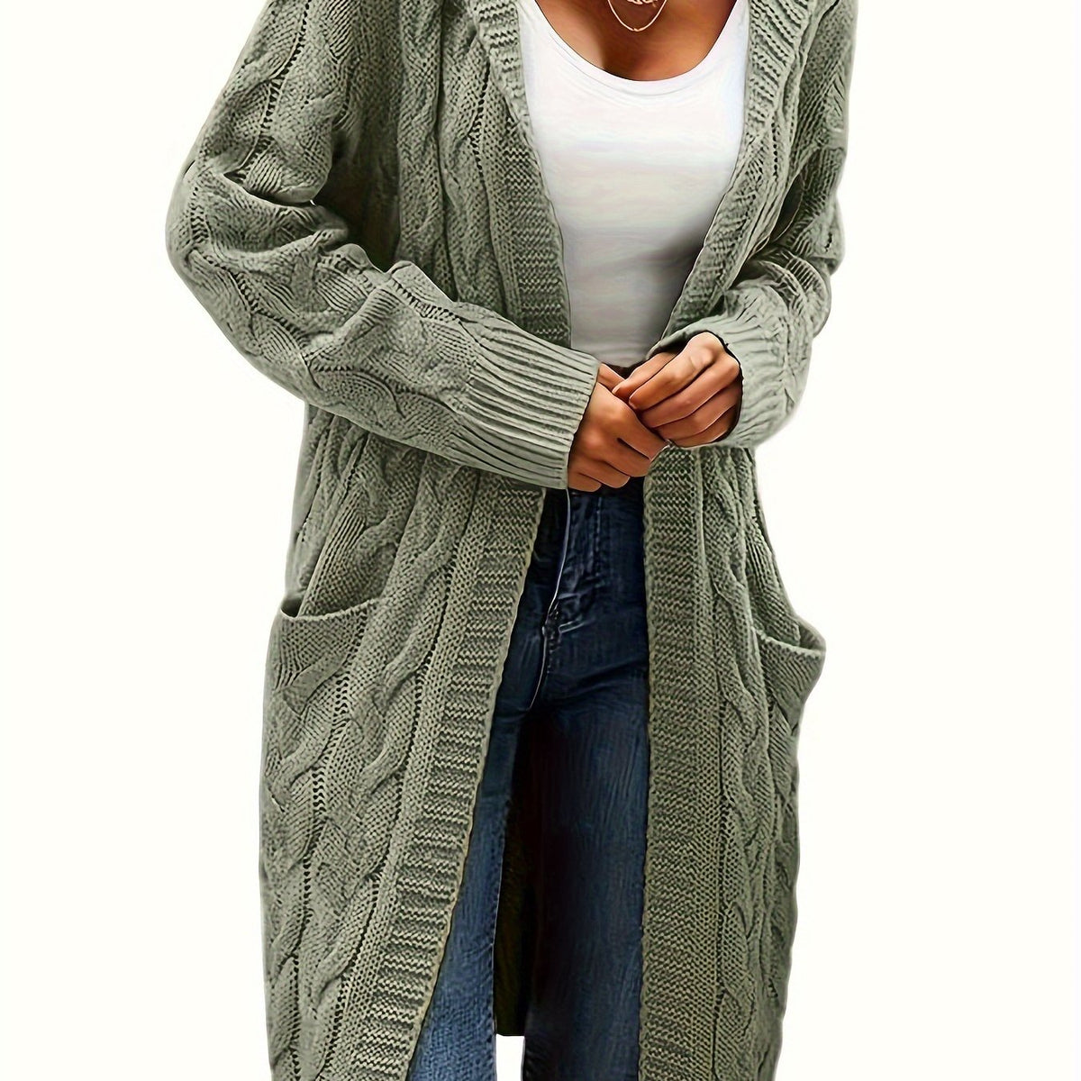 Audrey | Women Longline Cable Knit Hooded Cardigan