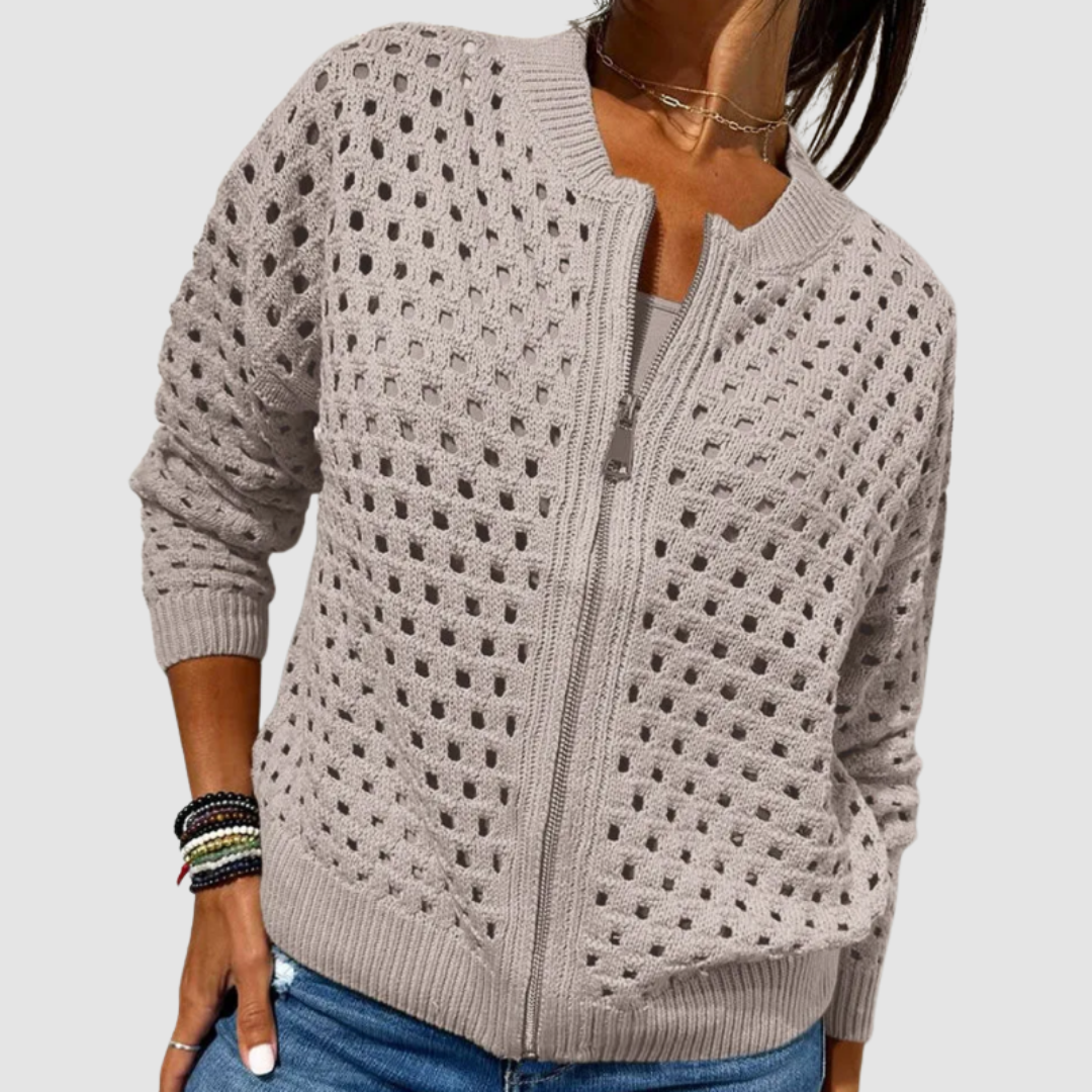 Fiona | Open Knit Zip Cardigan