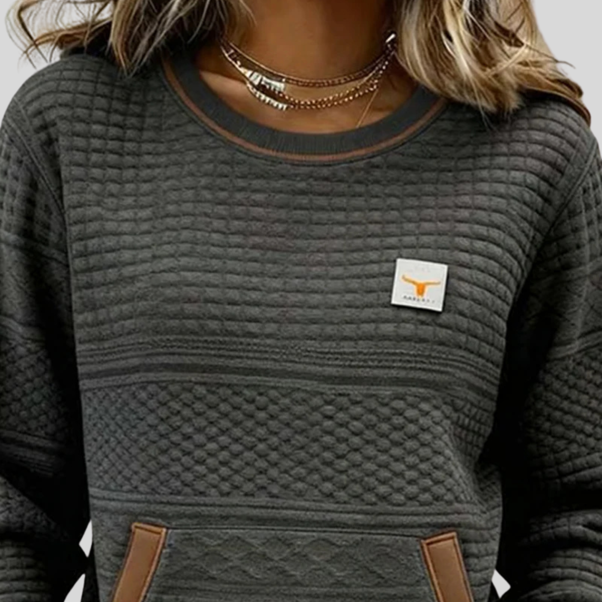 Nora | Women Textured Crewneck Pullover Pocket Sweatshirt