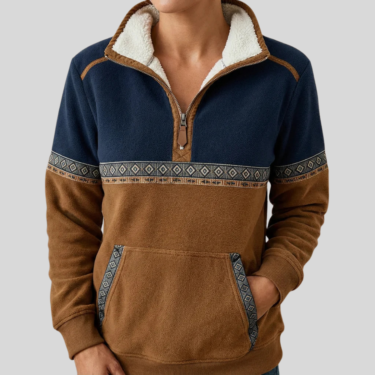 Audrey | Women Quarter Zip Contrast Pattern Pullover