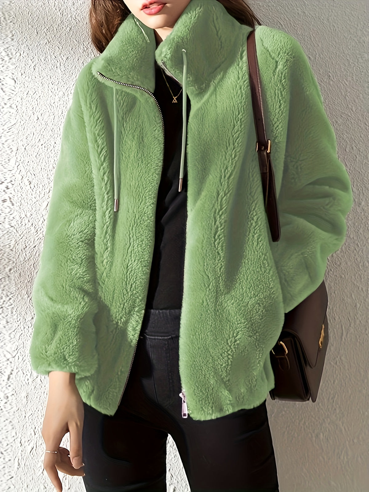 Vivienne | Women Textured High Neck Zip Front Jacket