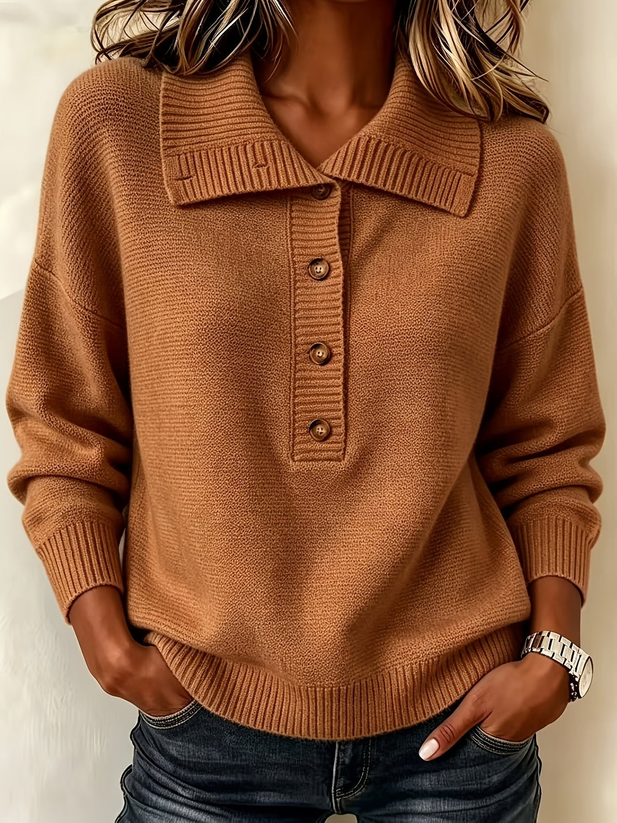 Lucinda | Wide Collar Button Neck Sweater