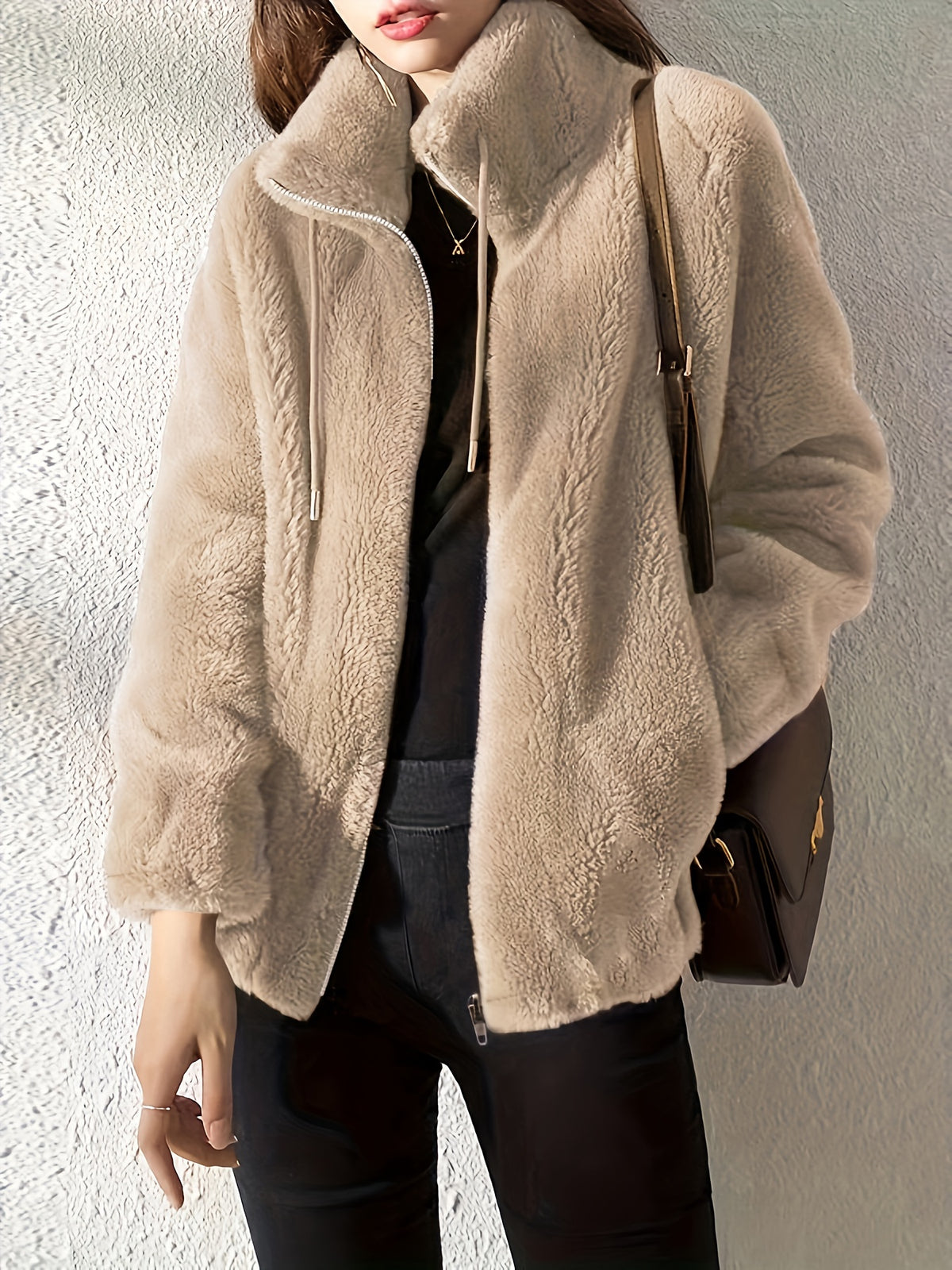 Vivienne | Women Textured High Neck Zip Front Jacket