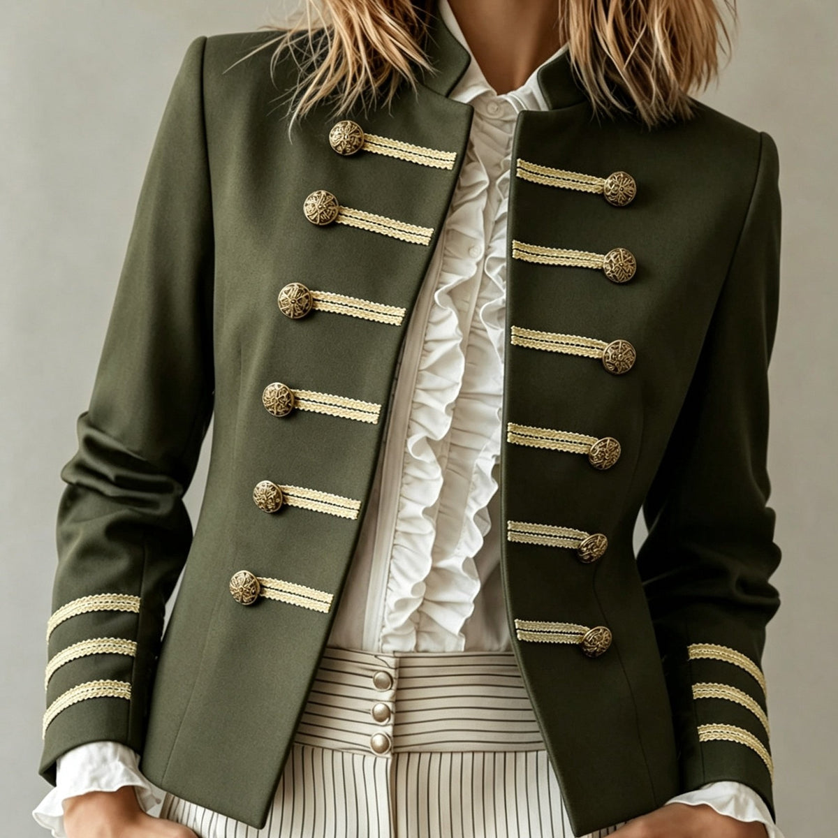Isla | Women Military Style Gold Button Detail Blazer