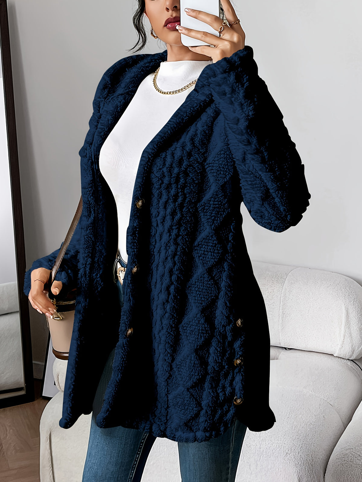 Rebecca | Women Hooded Textured Longline Button Cardigan