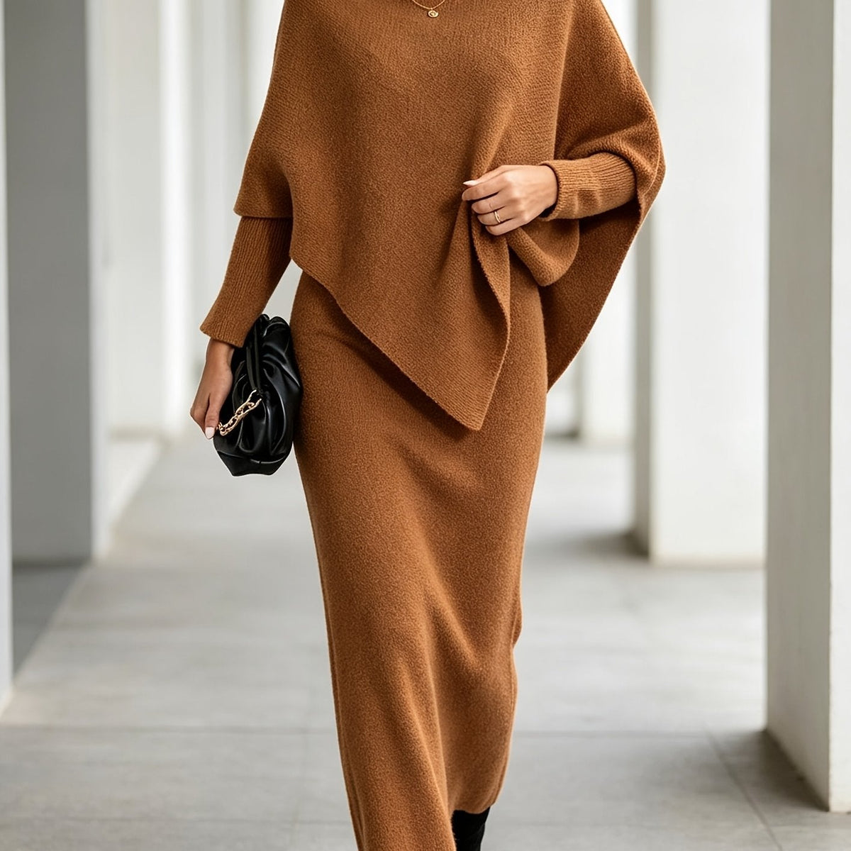Lorna | Knitted Poncho Skirt Set