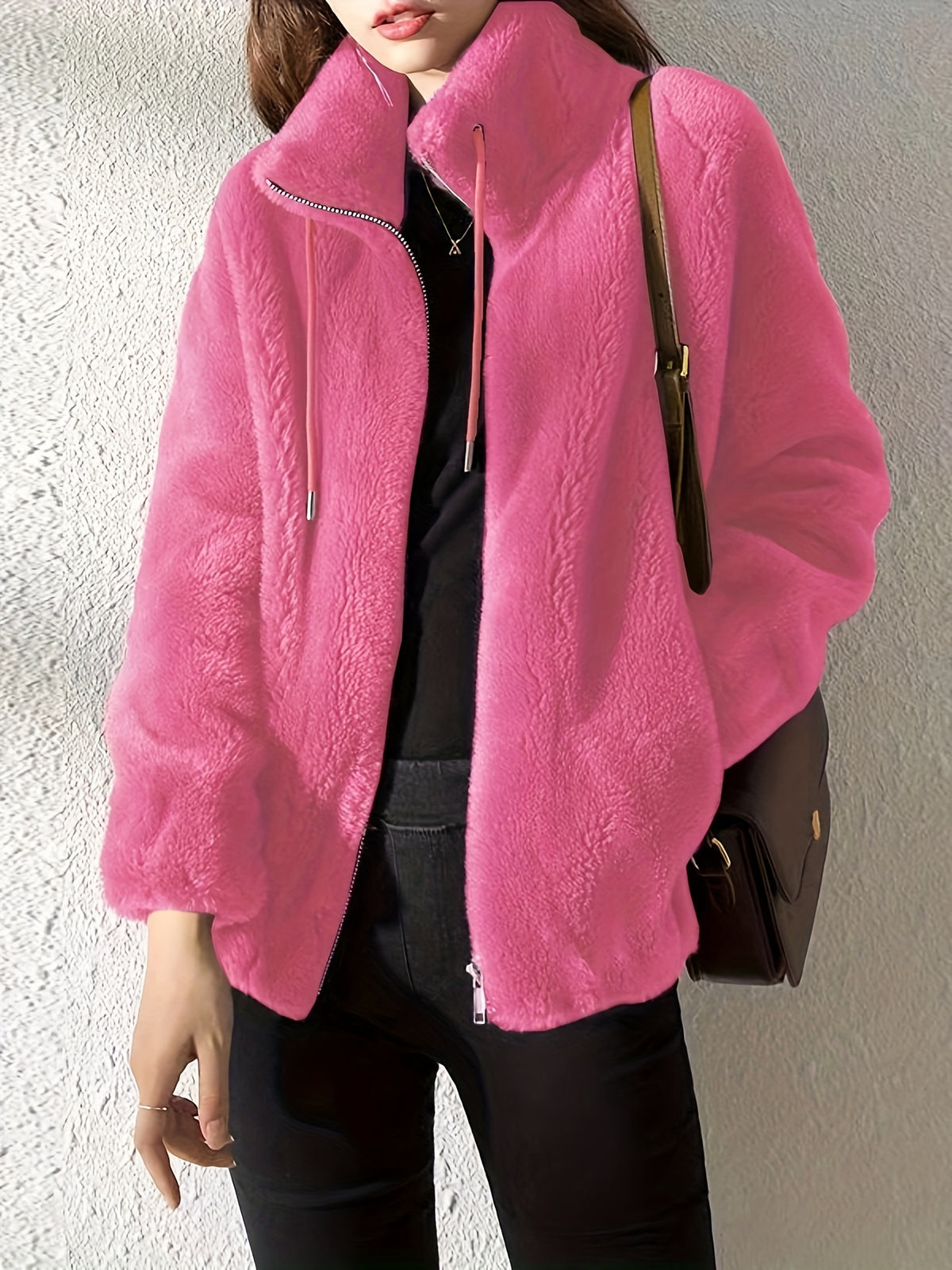 Vivienne | Women Textured High Neck Zip Front Jacket