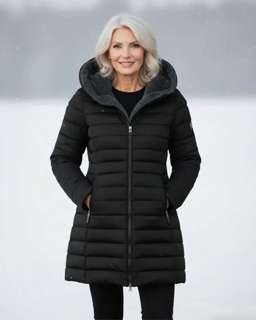 Katherine | Women Quilted Hooded Longline Zip Coat