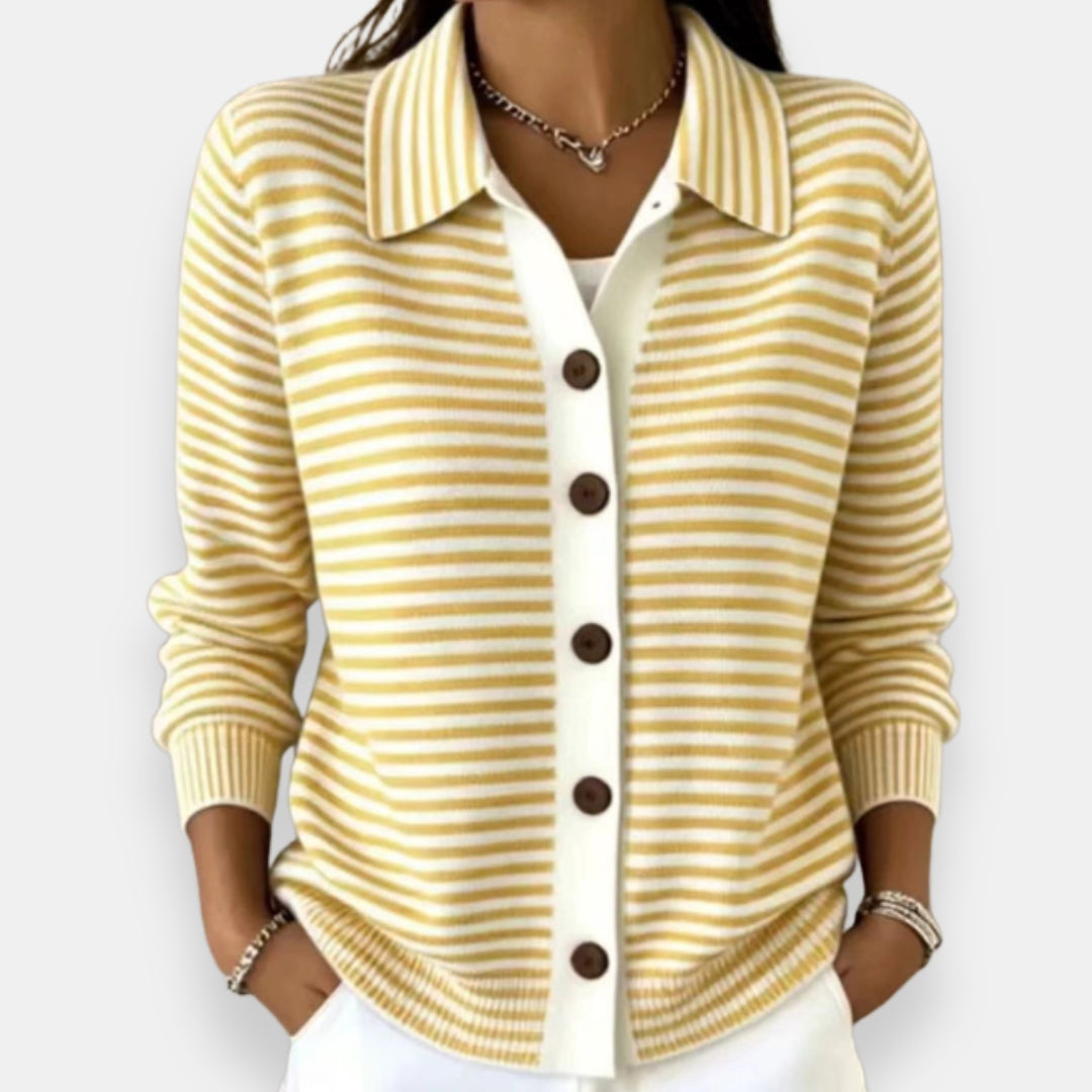 Cecilia | Women Green Striped Button Front Cardigan
