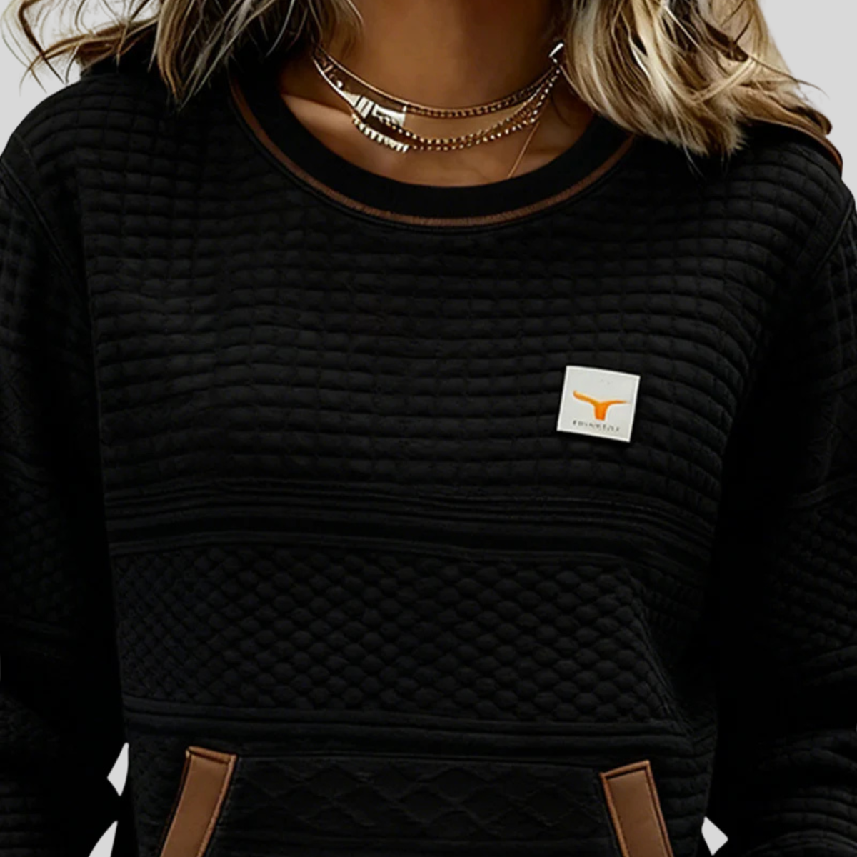 Nora | Women Textured Crewneck Pullover Pocket Sweatshirt