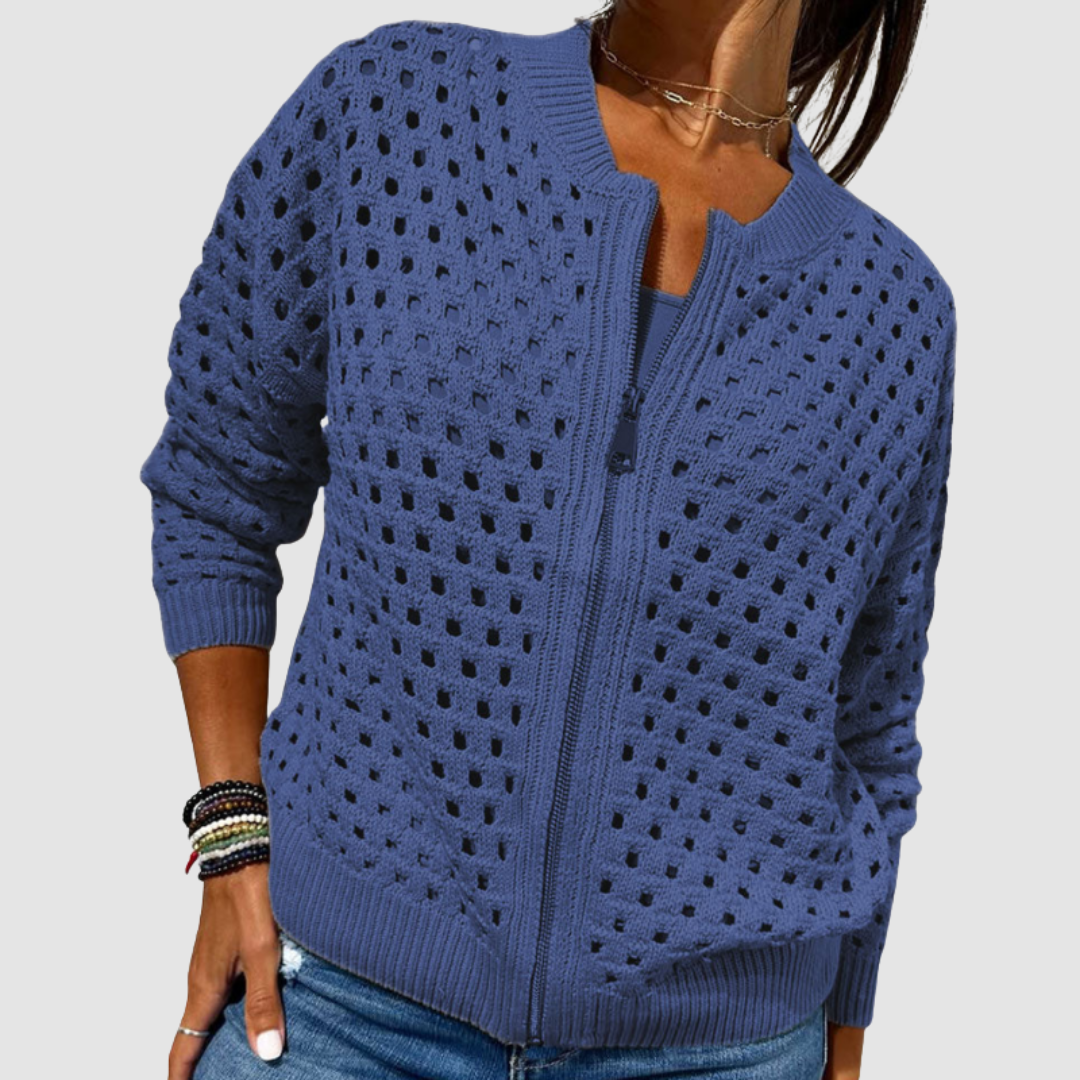 Fiona | Open Knit Zip Cardigan