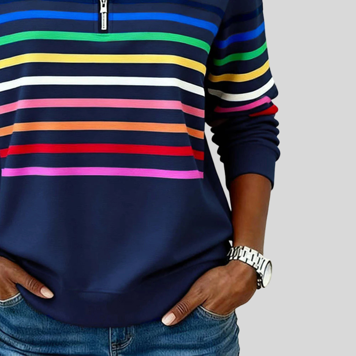 Charlotte | Women Striped Quarter Zip Pullover Top