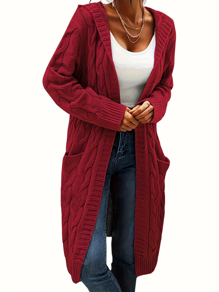 Audrey | Women Longline Cable Knit Hooded Cardigan