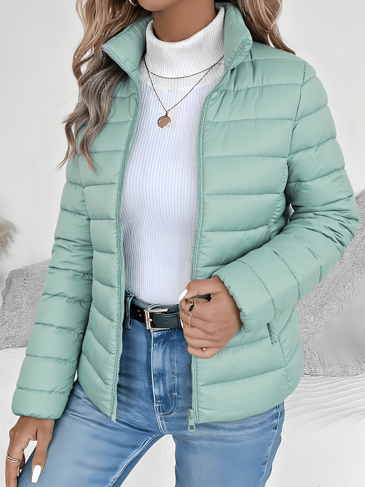Catherine | Women Quilted Stand Collar Zip Jacket