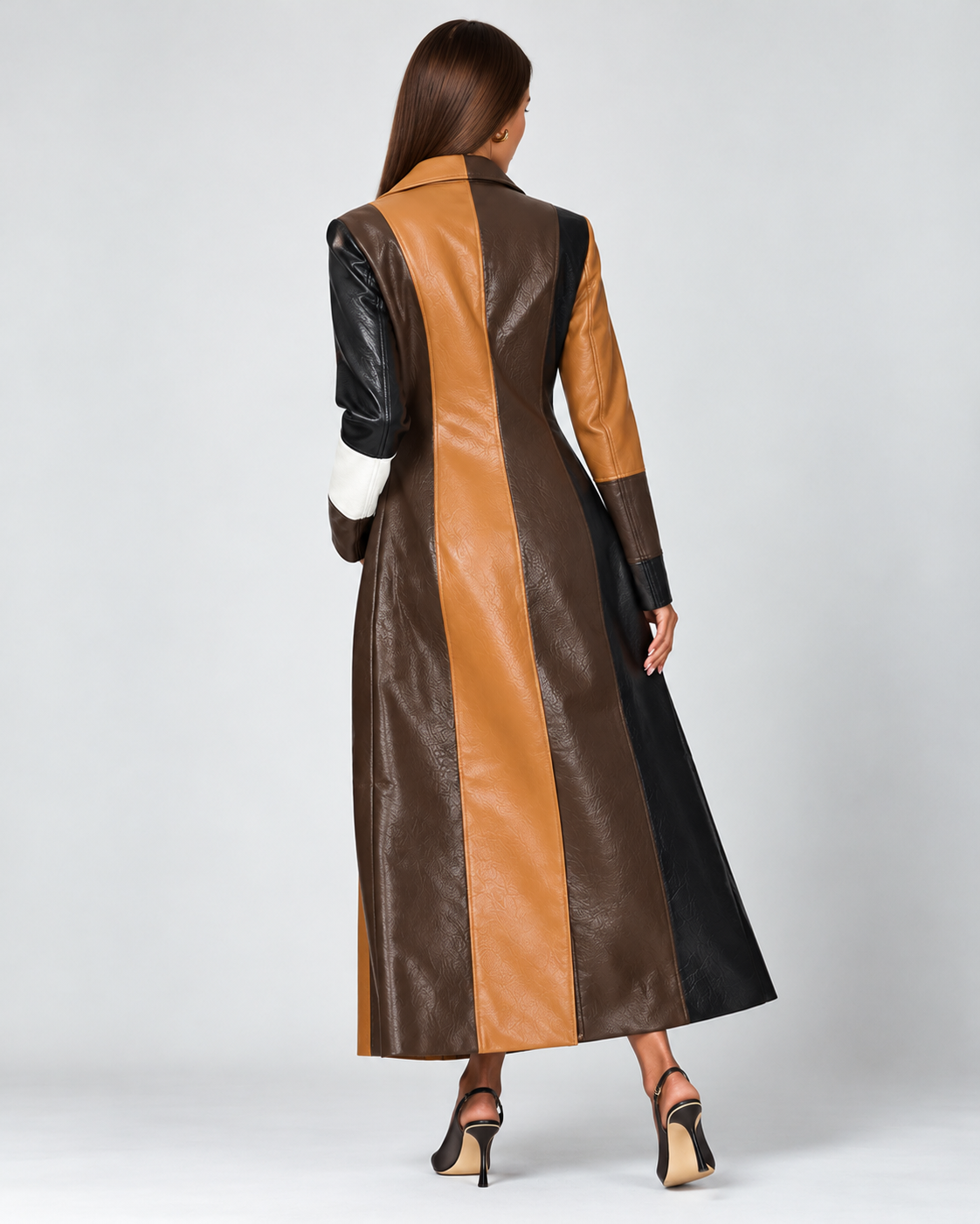 Imelda long patchwork coat, styled look