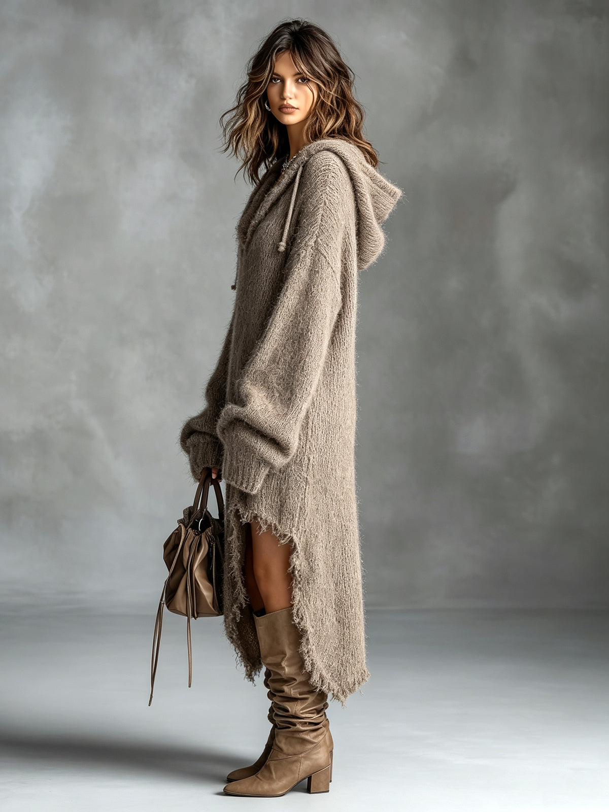 Flora fuzzy knit hooded dress, texture detail