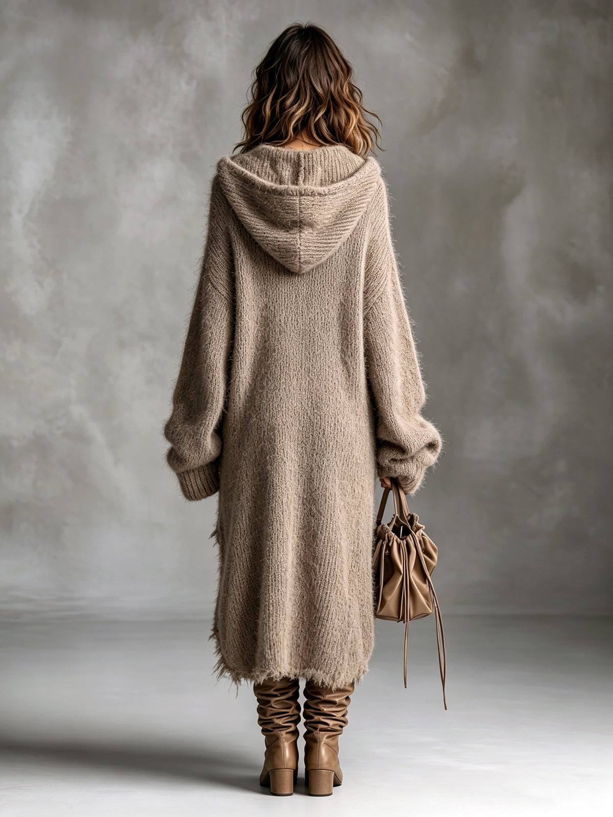 Flora fuzzy knit hooded dress, back view