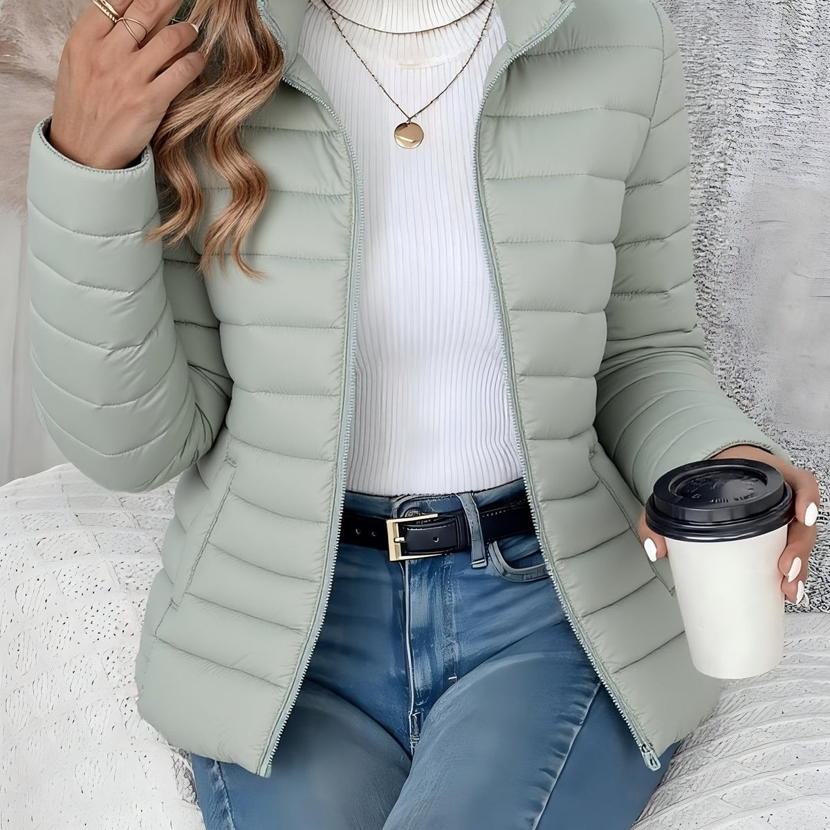 Catherine | Women Quilted Stand Collar Zip Jacket