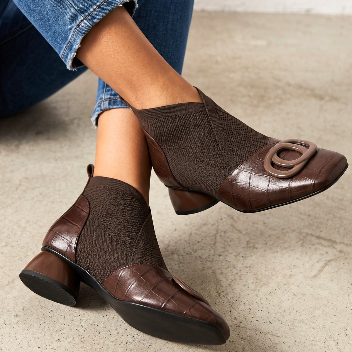 Marcia | Square Toe Buckle Detail Ankle Shoes