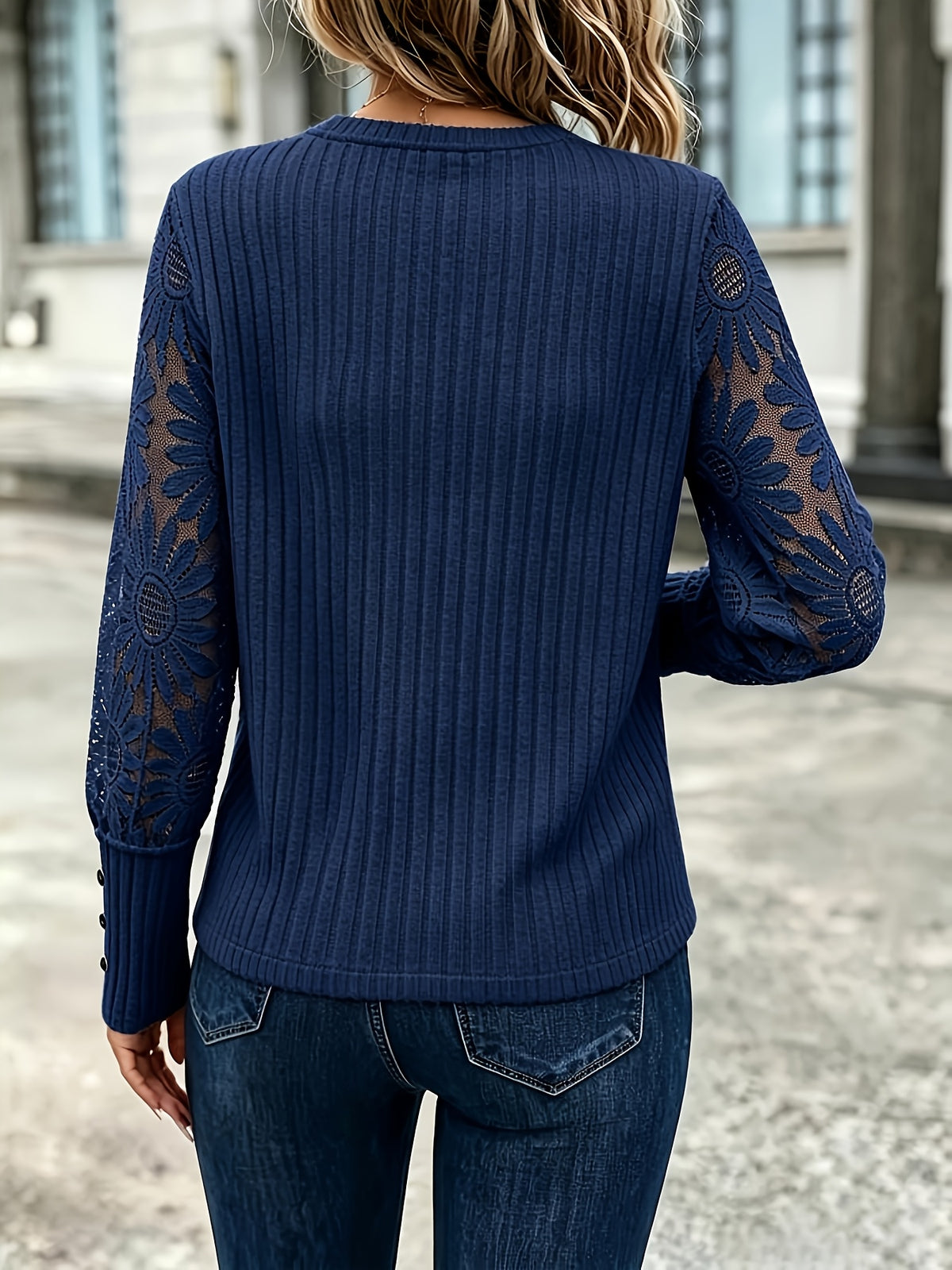 Tara | Lace Sleeve Ribbed Jumper