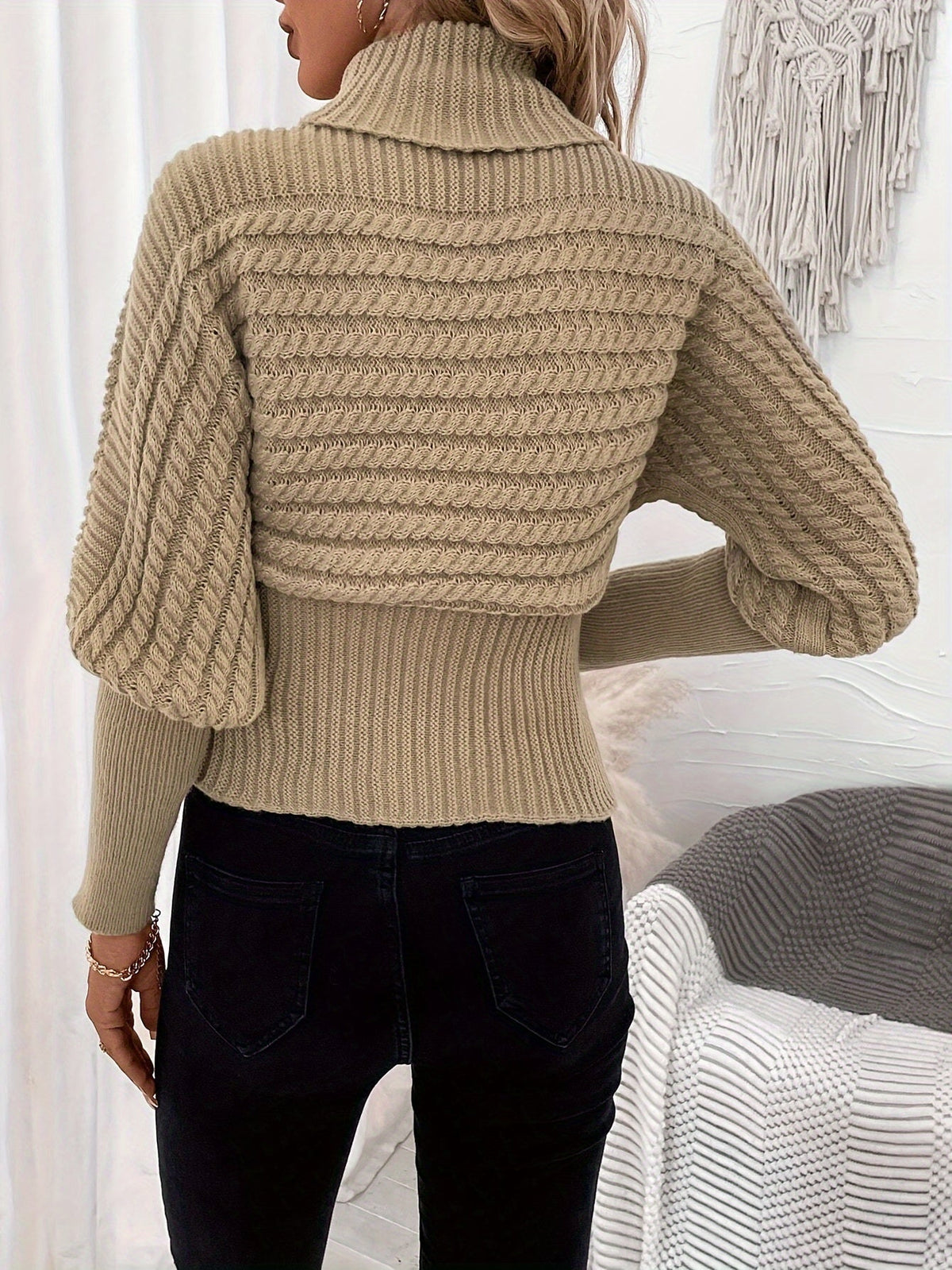 Megan | Textured Cable Knit Turtleneck Sweater