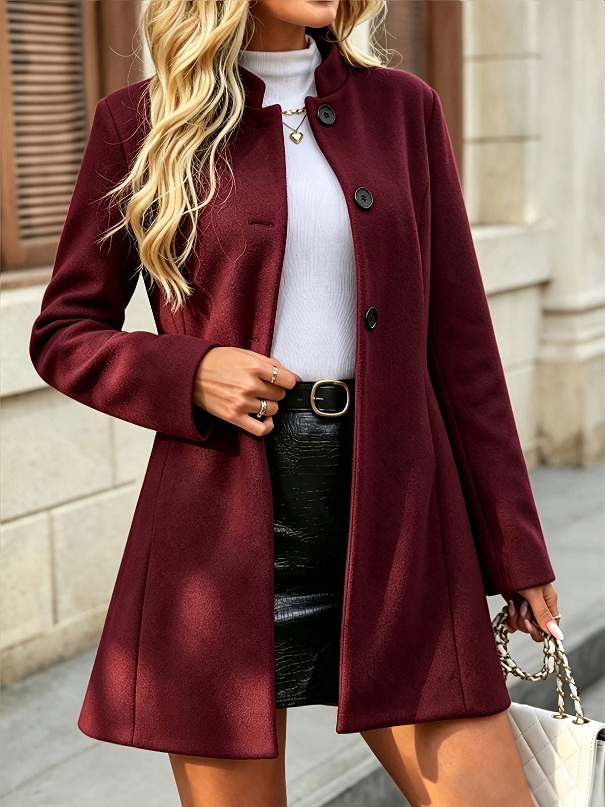 Eleanor | Women Stand Collar Button Front Longline Jacket