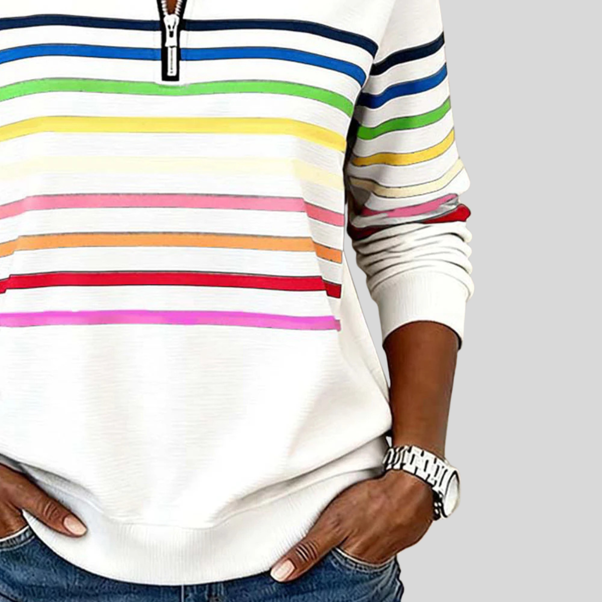 Charlotte | Women Striped Quarter Zip Pullover Top