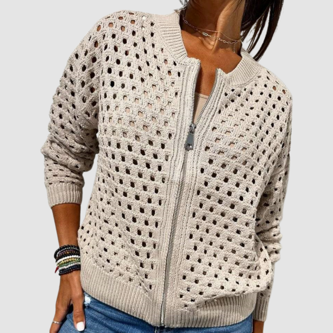 Fiona | Open Knit Zip Cardigan