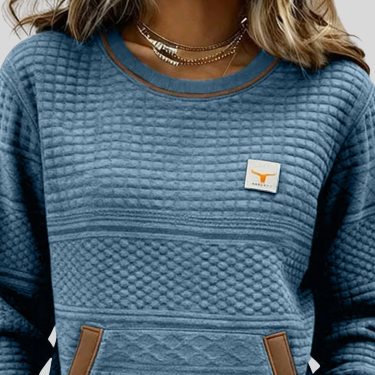 Nora | Women Textured Crewneck Pullover Pocket Sweatshirt