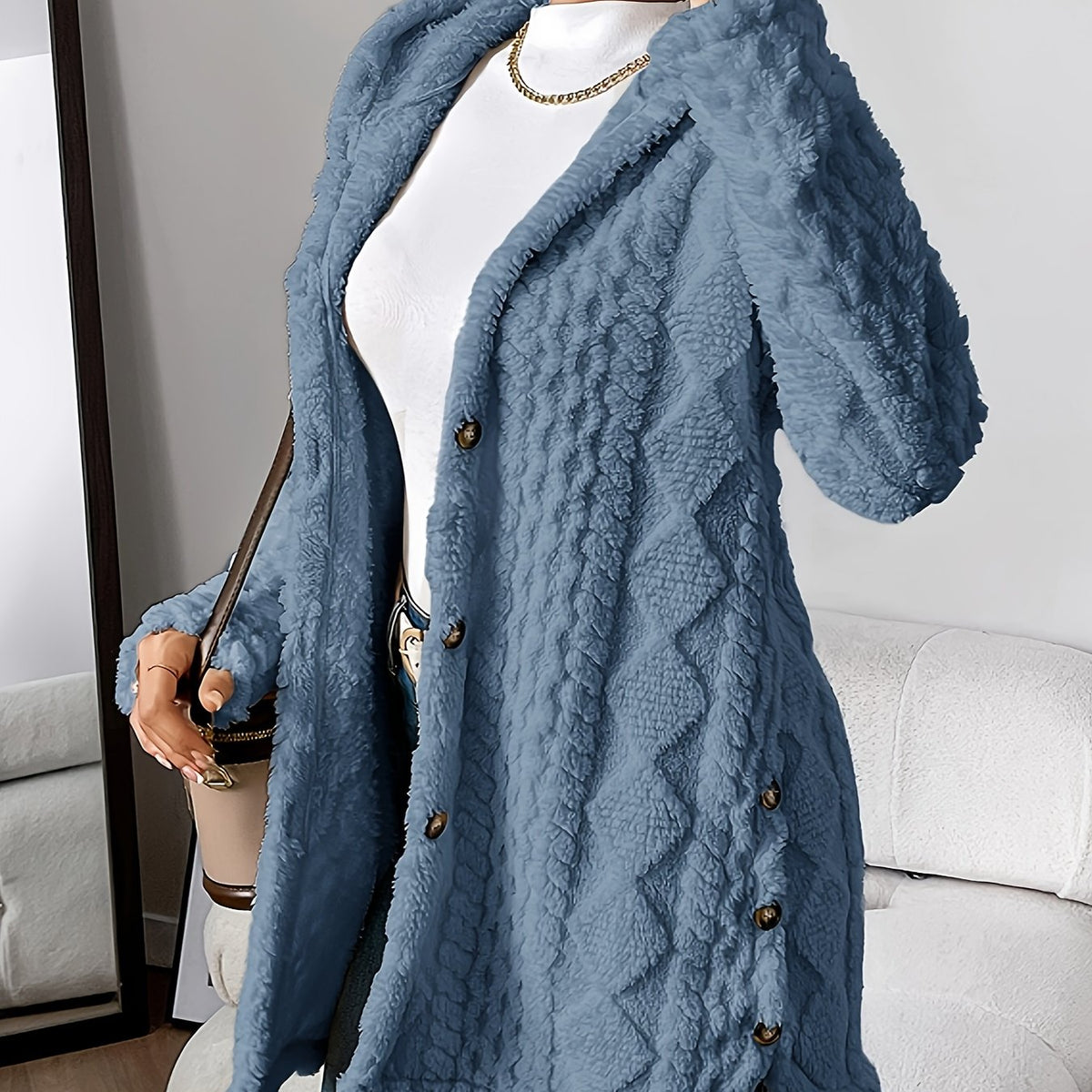 Rebecca | Women Hooded Textured Longline Button Cardigan