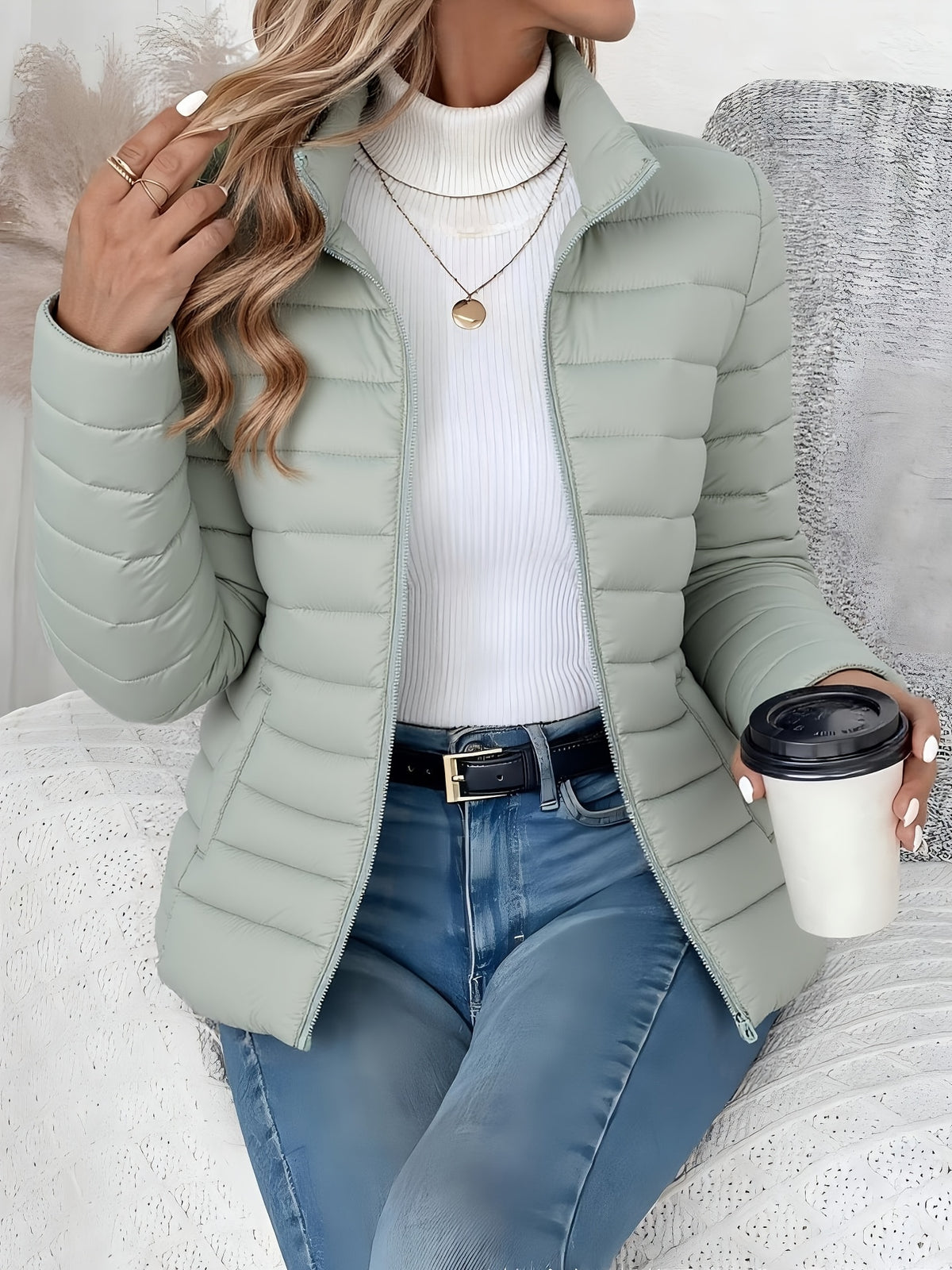 Catherine | Women Quilted Stand Collar Zip Jacket