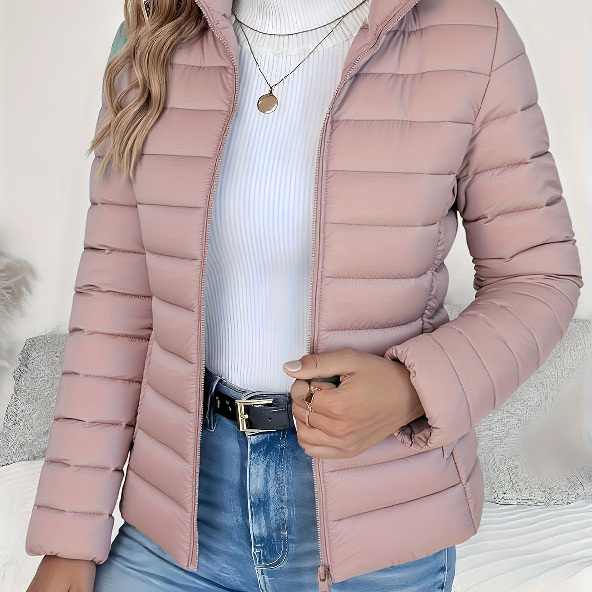 Catherine | Women Quilted Stand Collar Zip Jacket