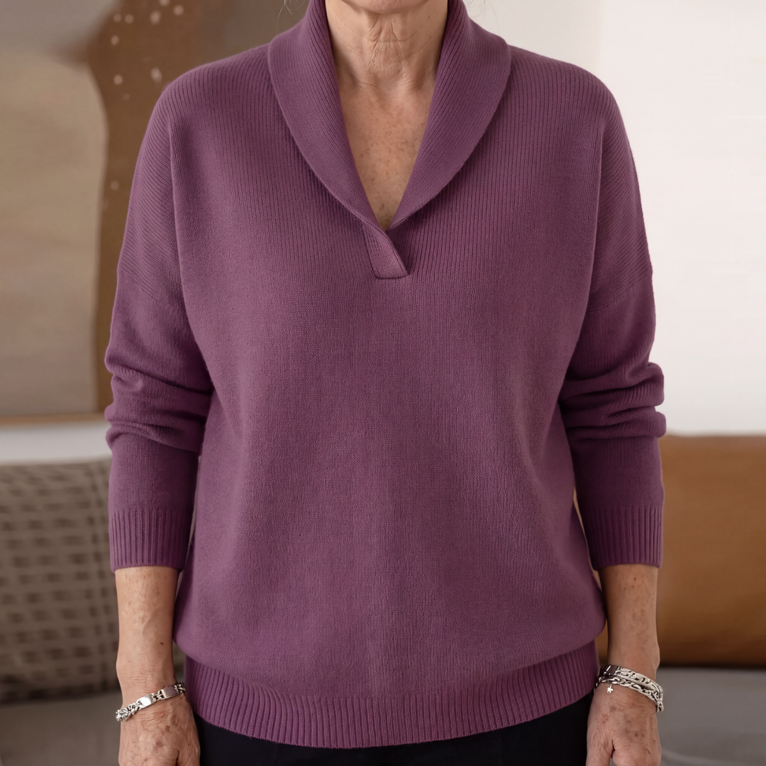 Margaret | Women Shawl Collar Long Sleeve Pullover Sweater