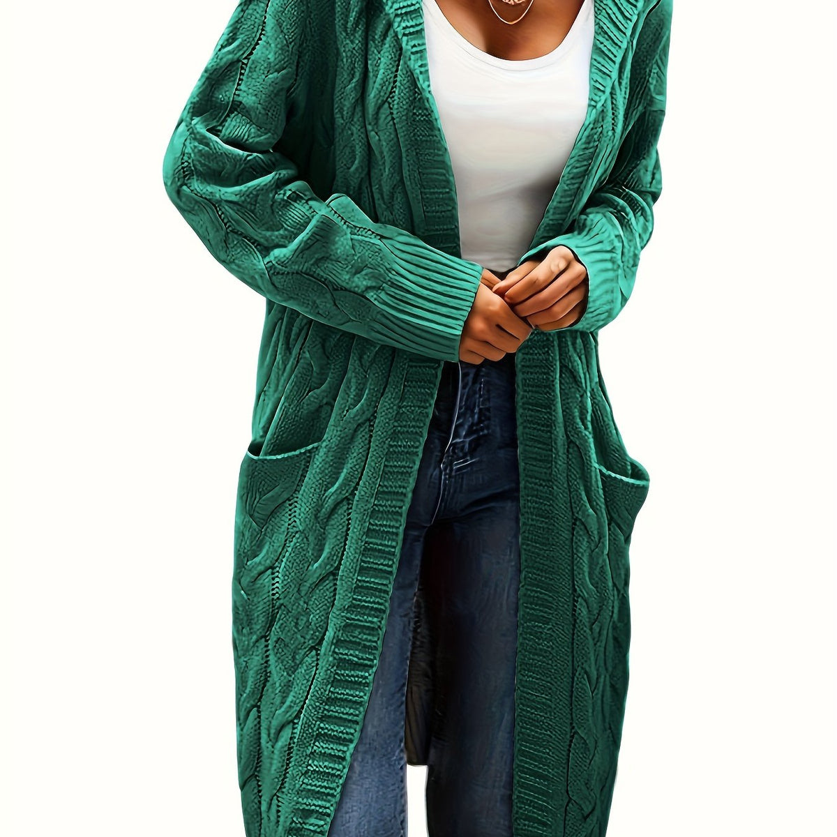 Audrey | Women Longline Cable Knit Hooded Cardigan