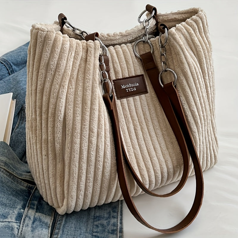 Natalie | Women Ribbed Shoulder Strap Tote Bag