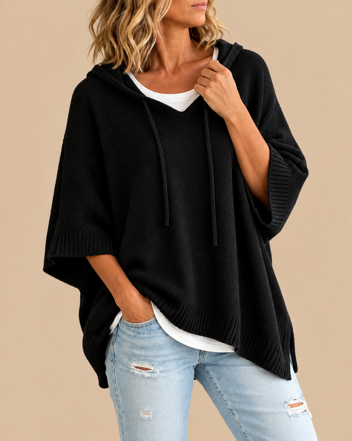 Rosalind | Women Hooded Oversized Knit Poncho