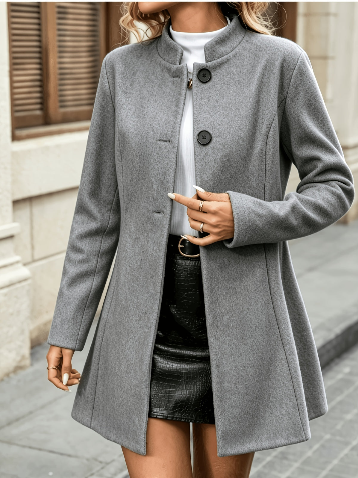 Eleanor | Women Stand Collar Button Front Longline Jacket