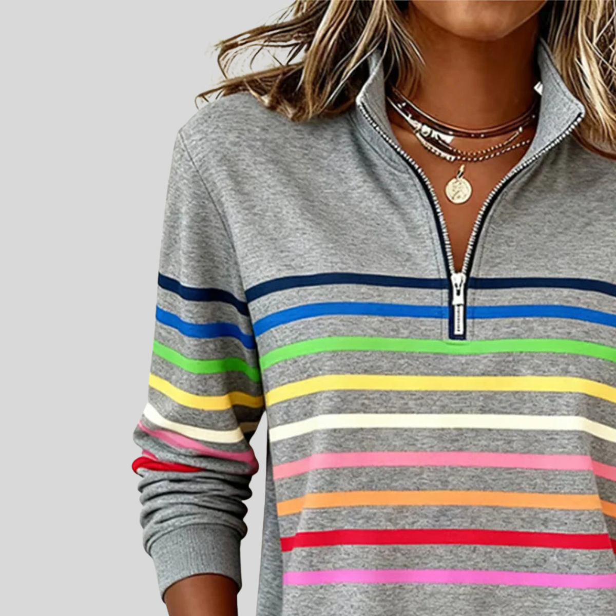 Charlotte | Women Striped Quarter Zip Pullover Top